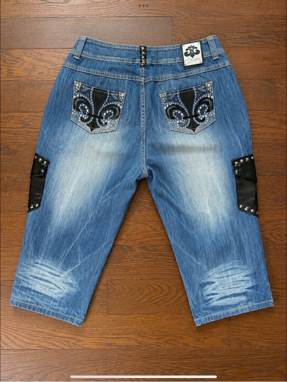 Y2K McBling Capri Jeans Studded Leather Pocket House of Deréon 14W - Picture 3 of 13